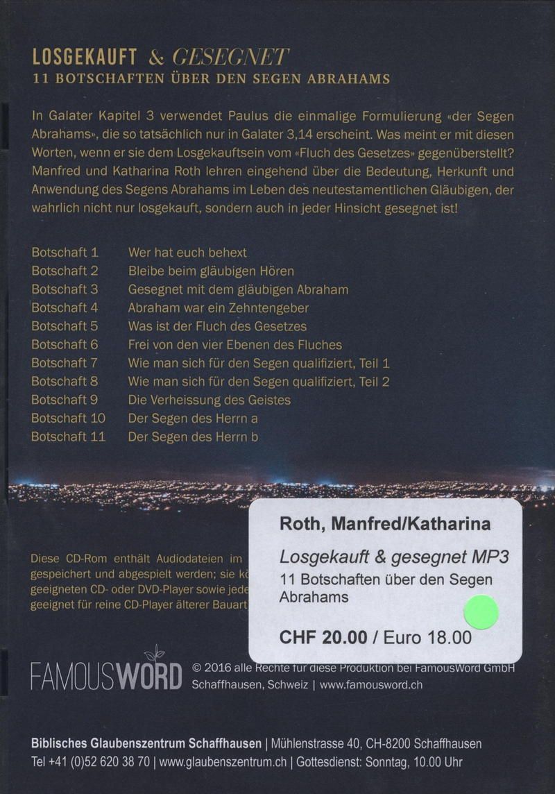 Predigten Deutsch - Manfred & Katharina Roth: Losgekauft und Gesegnet (CD)