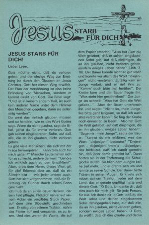 Johan Maasbach: Jesus starb für dich! (Traktat)