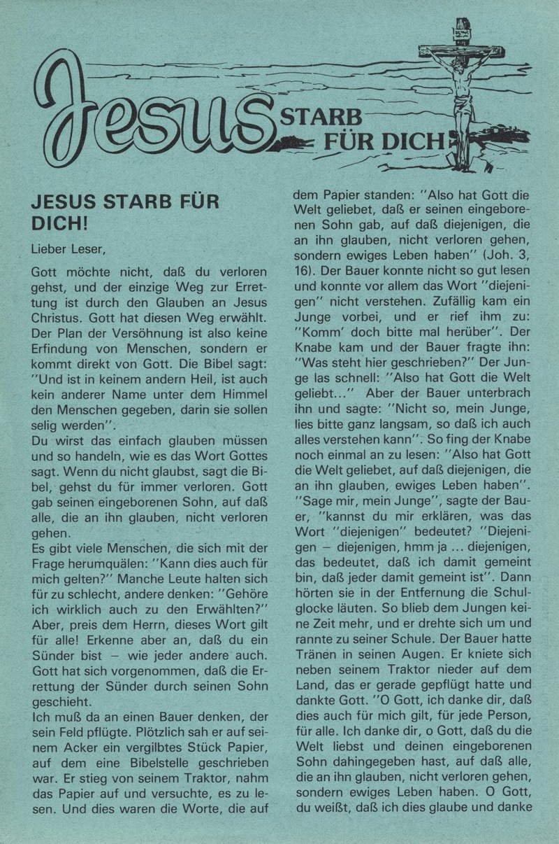 Johan Maasbach: Jesus starb für dich! (Traktat)