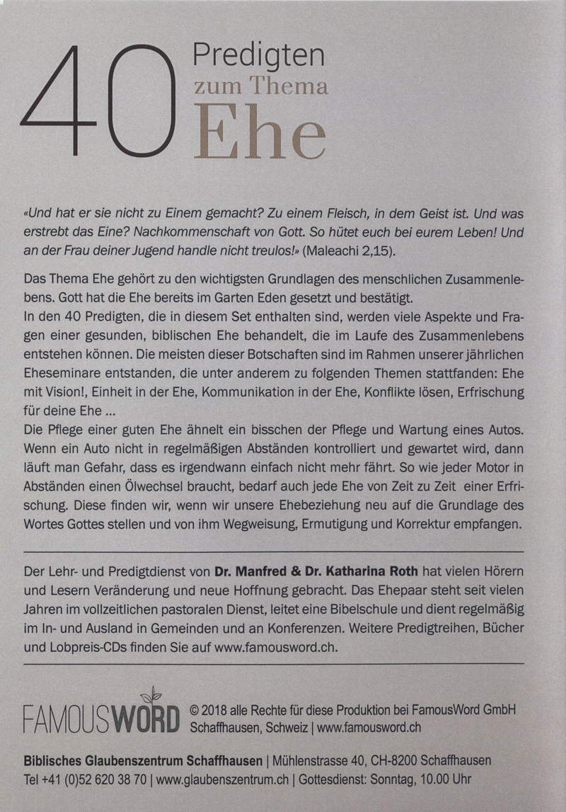 Manfred & Katharina Roth: 40 Predigten  zum Thema Ehe (Stick)