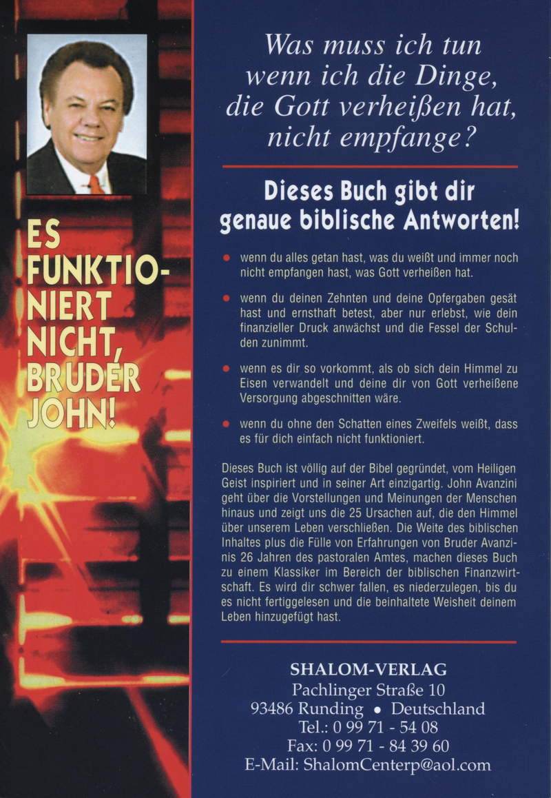 John Avanzini: Es funktioniert nicht, Bruder John! (Rabattangebot 4 Stk + 1 Gratis)