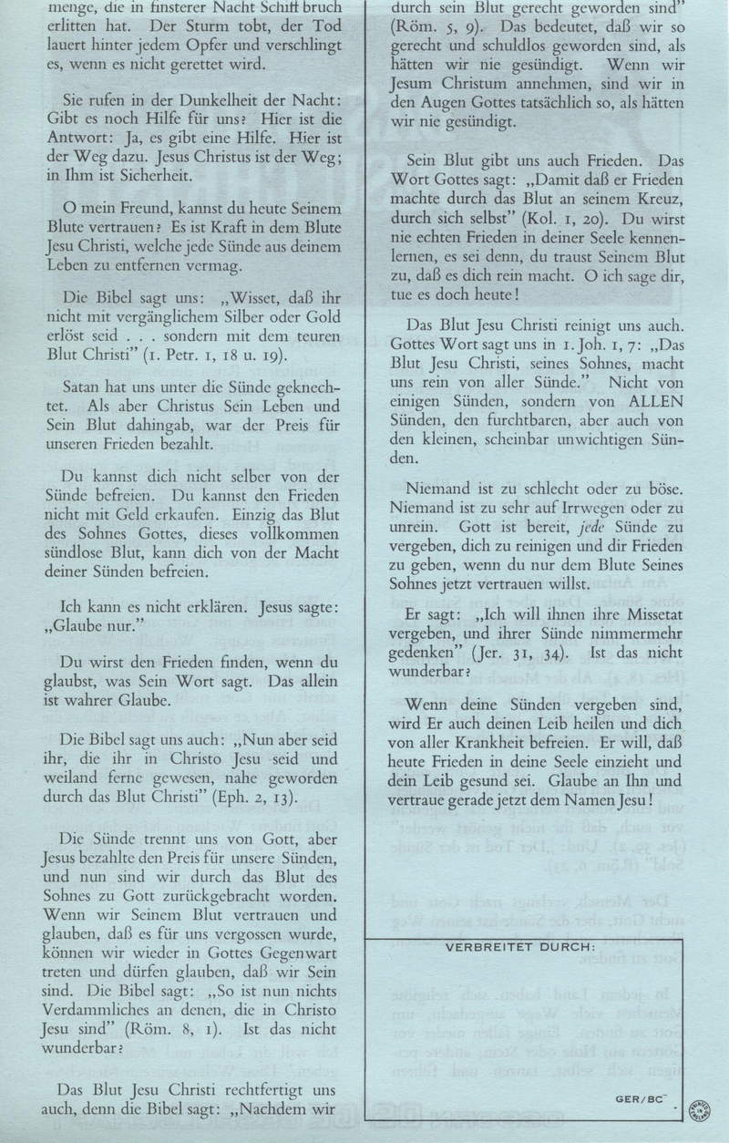 T.L. Osborn: Das Blut Jesu Christi (Traktat) - gratis