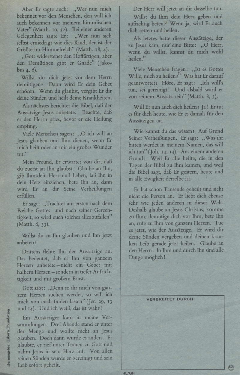 T.L. Osborn: Die Heilung des Aussätzigen (Traktat) - gratis