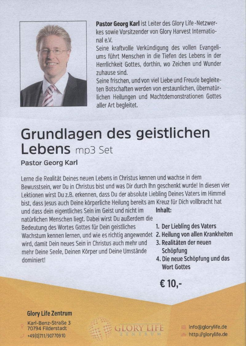 Predigten Deutsch - Georg Karl: Grundlagen des geistlichen Lebens (MP3)