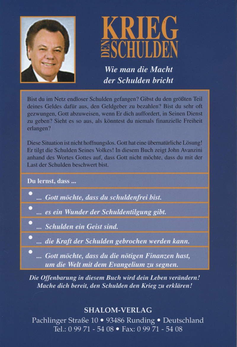 John Avanzini: Krieg den Schulden (Rabattangebot 4 Stk + 1 Gratis)