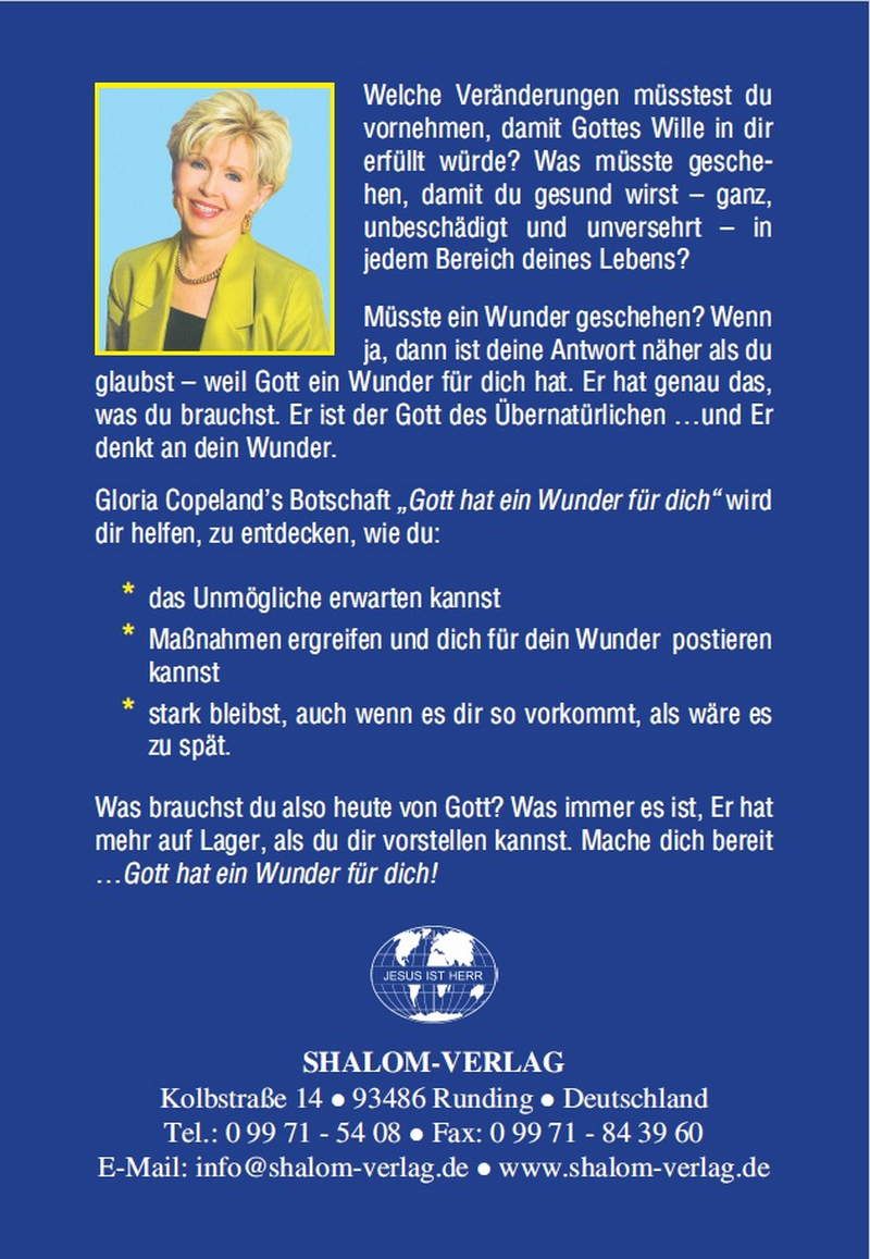 Gloria Copeland: Gott hat ein Wunder für dich