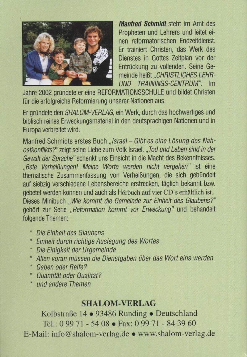 Manfred Schmidt: Wie kommt die Gemeinde zur Einheit des Glaubens