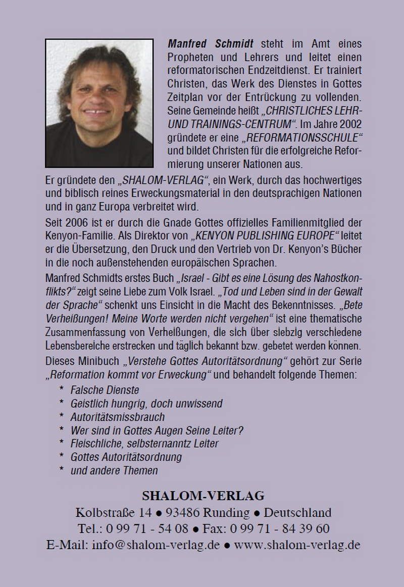 Manfred Schmidt: Verstehe Gottes Autoritätsordnung