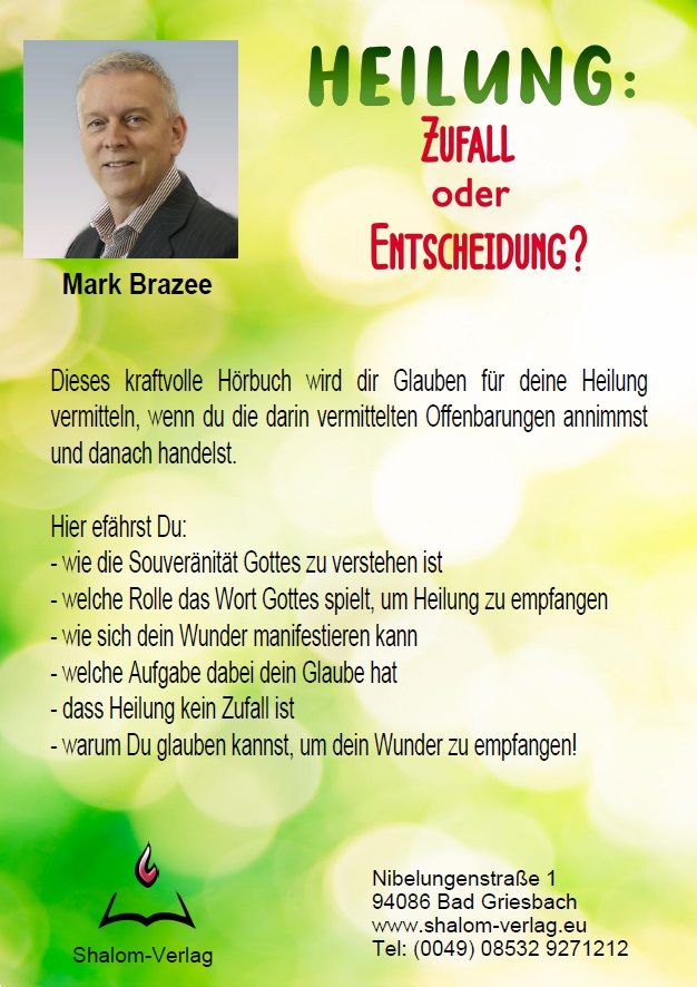 Hörbücher Deutsch - Mark Brazee: Heilung: Zufall oder Entscheidung? (1 CD)