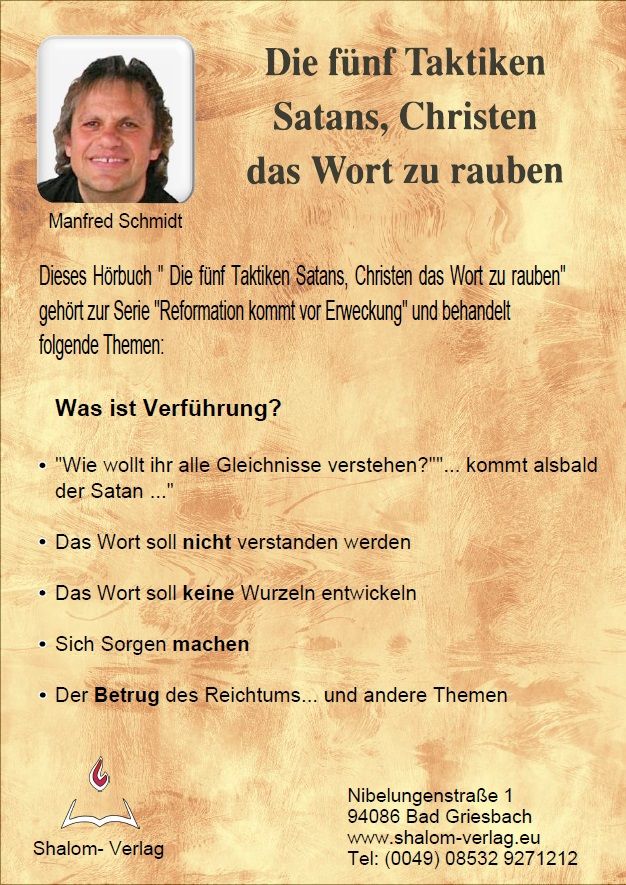 Hörbücher Deutsch - Manfred Schmidt: Die fünf Taktiken Satans, Christen das Wort zu rauben (1 CD)