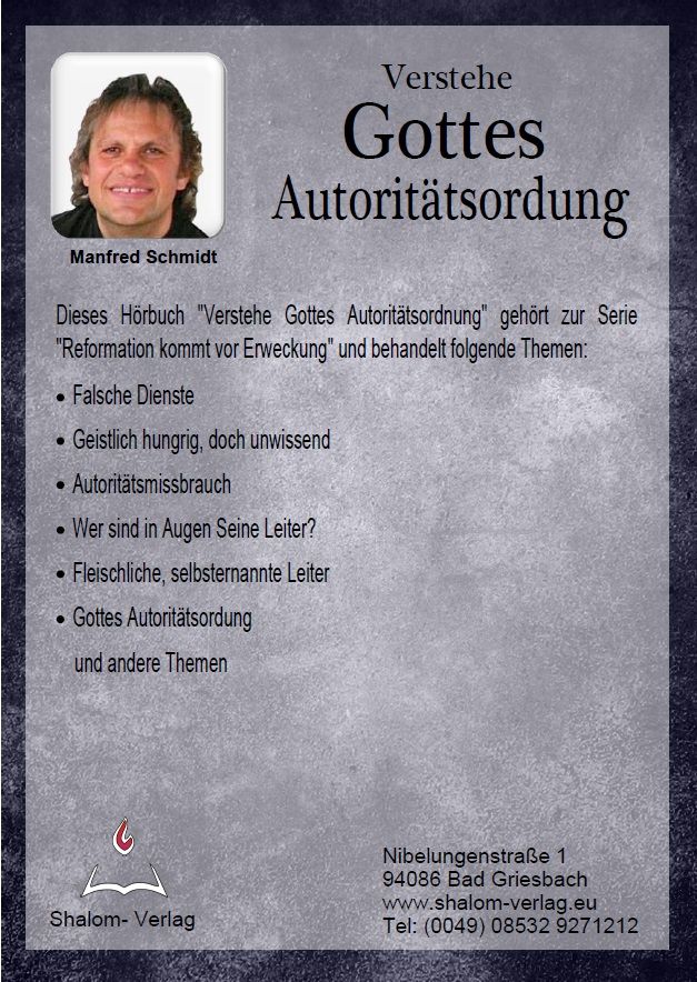 Hörbücher Deutsch - Manfred Schmidt: Verstehe Gottes Autoritätsordnung (1 CD)