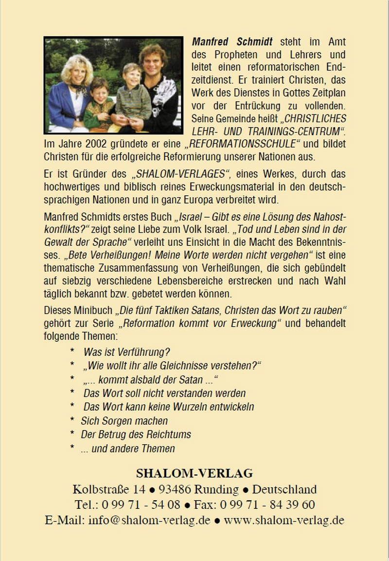 Manfred Schmidt: Die fünf Taktiken Satans, Christen das Wort zu rauben