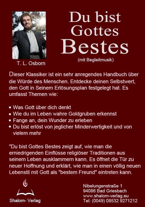 Hörbücher Deutsch - T.L. Osborn: Du bist Gottes Bestes! (mit Hintergrundmusik-MP3-1CD)