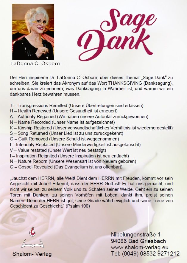 Hörbücher Deutsch - LaDonna C. Osborn: Sage Dank (MP3-1 CD)