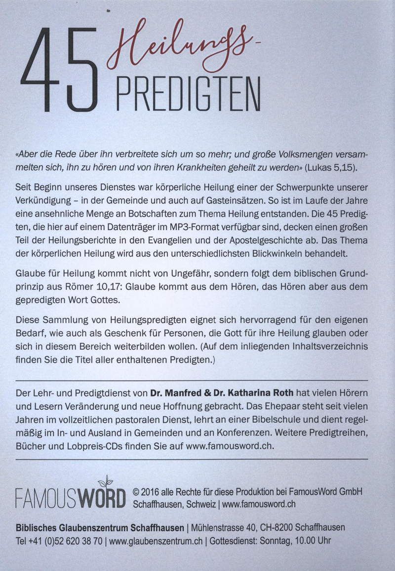 Manfred & Katharina Roth: 45 Heilungs-Predigten (Stick)