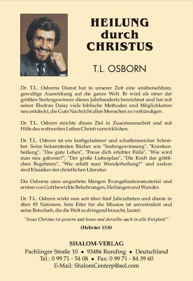 Büchersortiment - T.L. Osborn: Heilung durch Christus